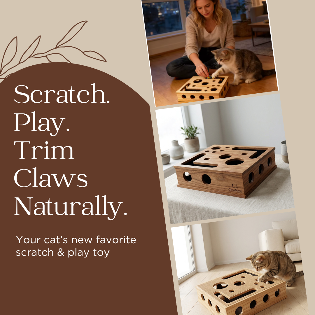 ClawNest™ Wooden Cat Nail Scratcher Toy